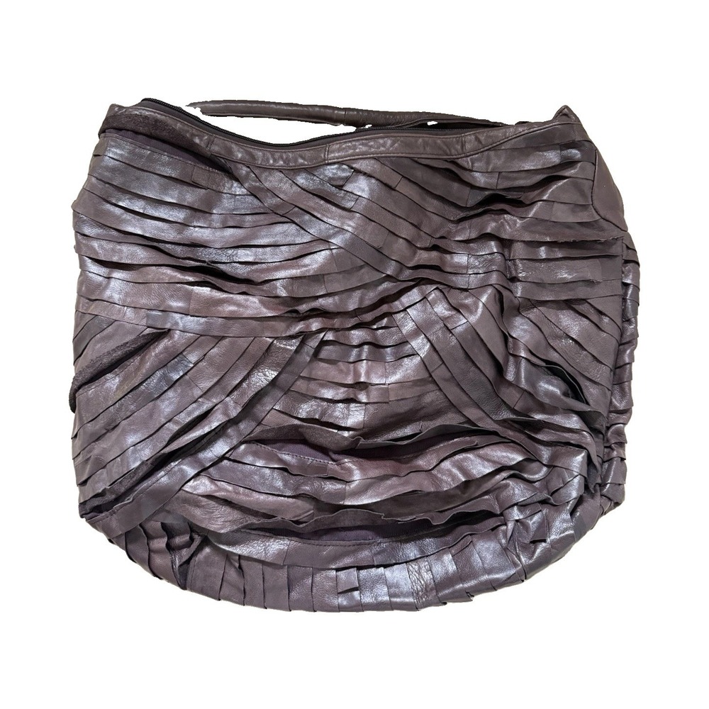 PELLETTERIA VENETA Brown Pleated Zip Hobo Shoulder Bag Genuine Leather